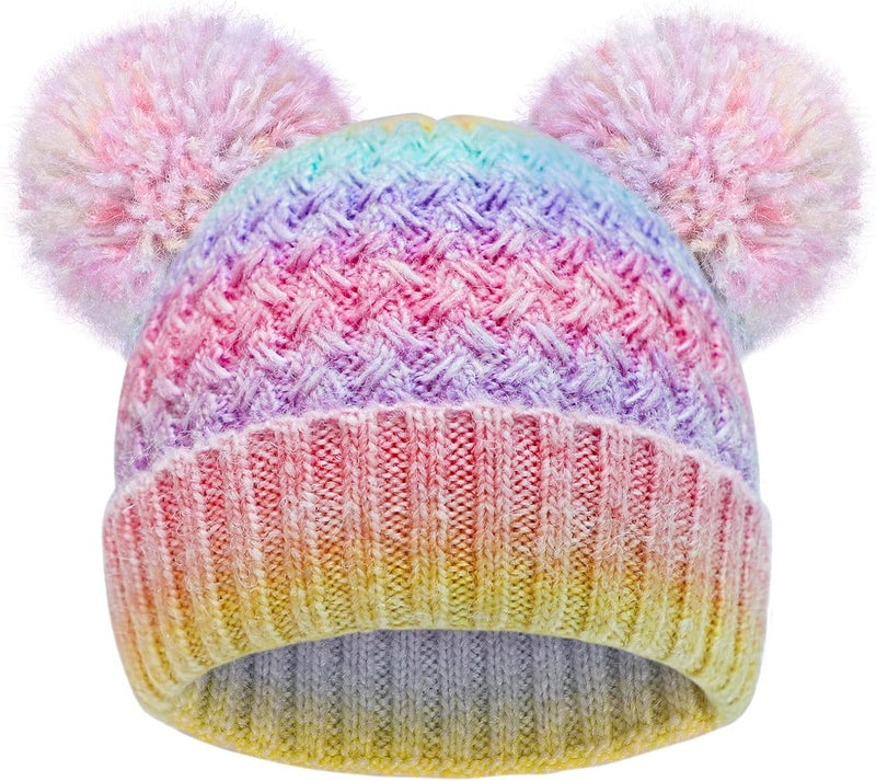 KDVOG Store Kids Winter Hat Warm Knitted Beanies with Double Pom Pom Thick Ski Cap for Boys Girls 7-12 Years - Image 1